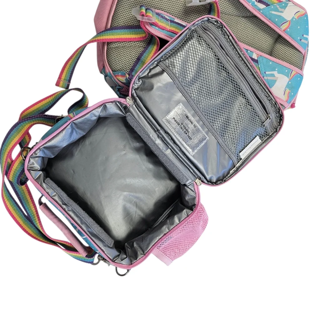 PBK Mackenzie Backpack & Lunchbox Aqua Unicorn Harper Monogram Good Condition